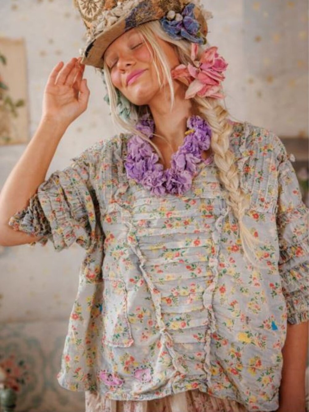 Magnolia Pearl Lieve Blouse Cotton Boho Cottagecore Romantic Women's OS NWT